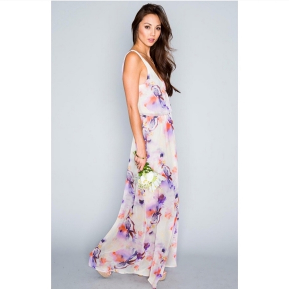 🌸 Show Me Your MuMu Kendall Maxi Dress in Abers Barbers Slit Size Small - Picture 3 of 8